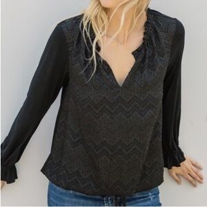 MYSTERY Black Jacquard Front Blouse